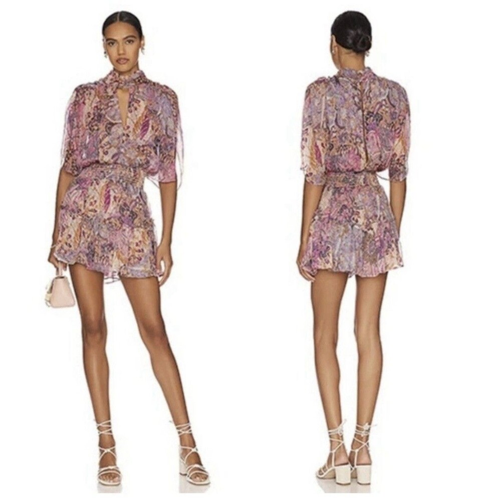 MISA Los Angeles Dress XS Pink Chiffon Mini Sheer Keyhole Callas Batik NWT